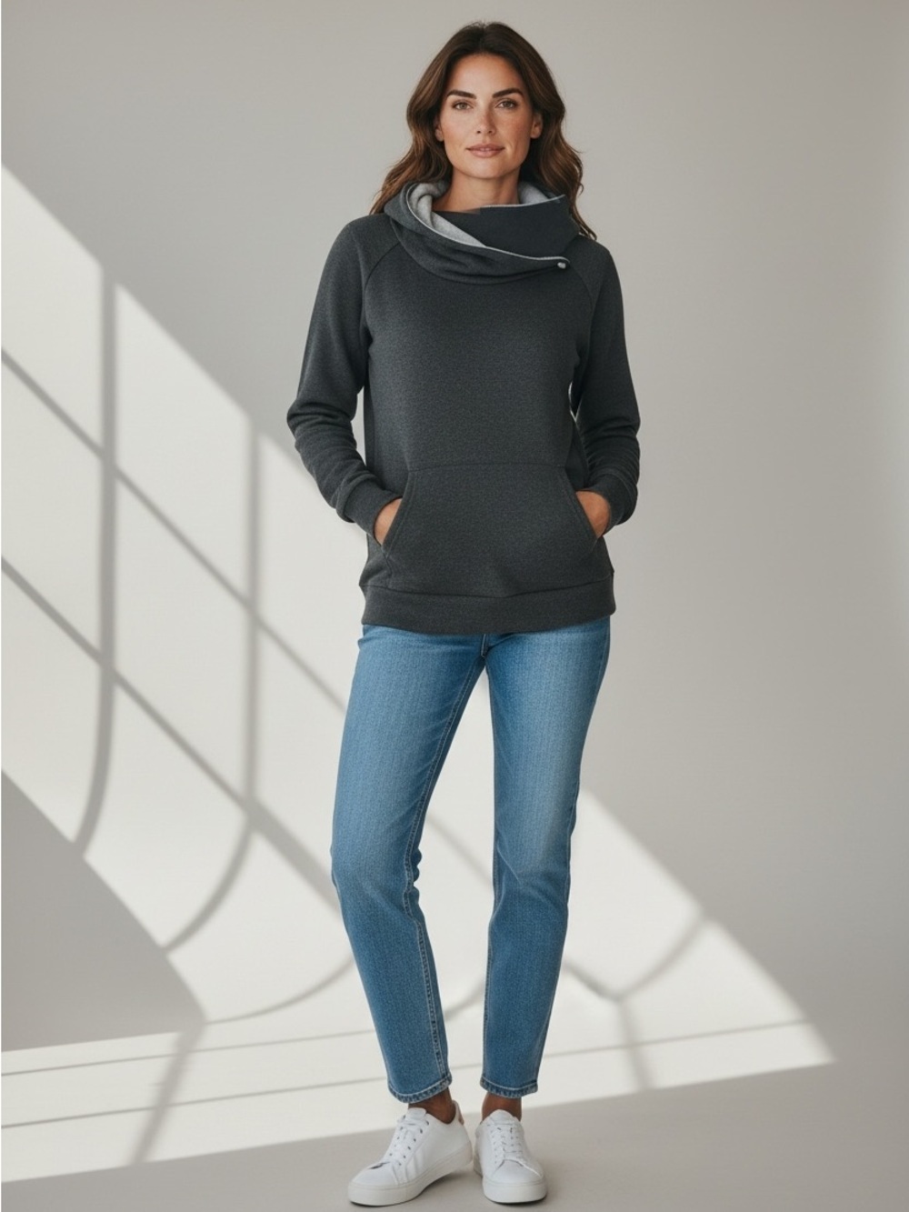 UNIQUE WOMENS HOODIE Lightweight Black with Silver Hood Interior Medium EUC